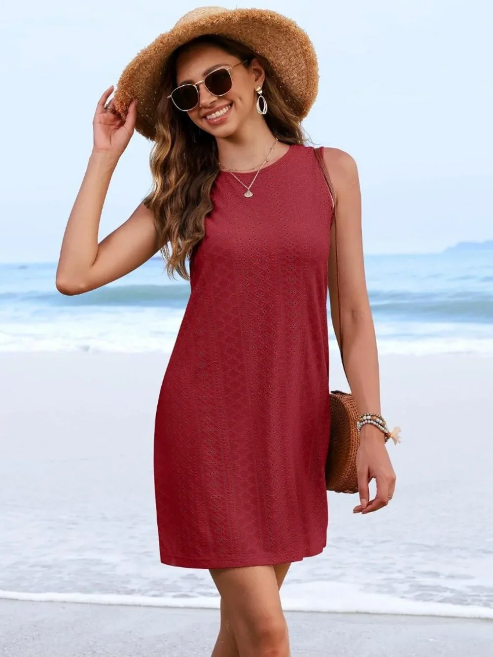 Womens Red Polyester Coverup Swimsuit Summer Bathing Suit Coverup Beach Coverup